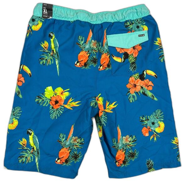 New Hurley Boys Parrot Floral Swim Trunks Blue Boardshorts Swim Shorts XL - Picture 2 of 8
